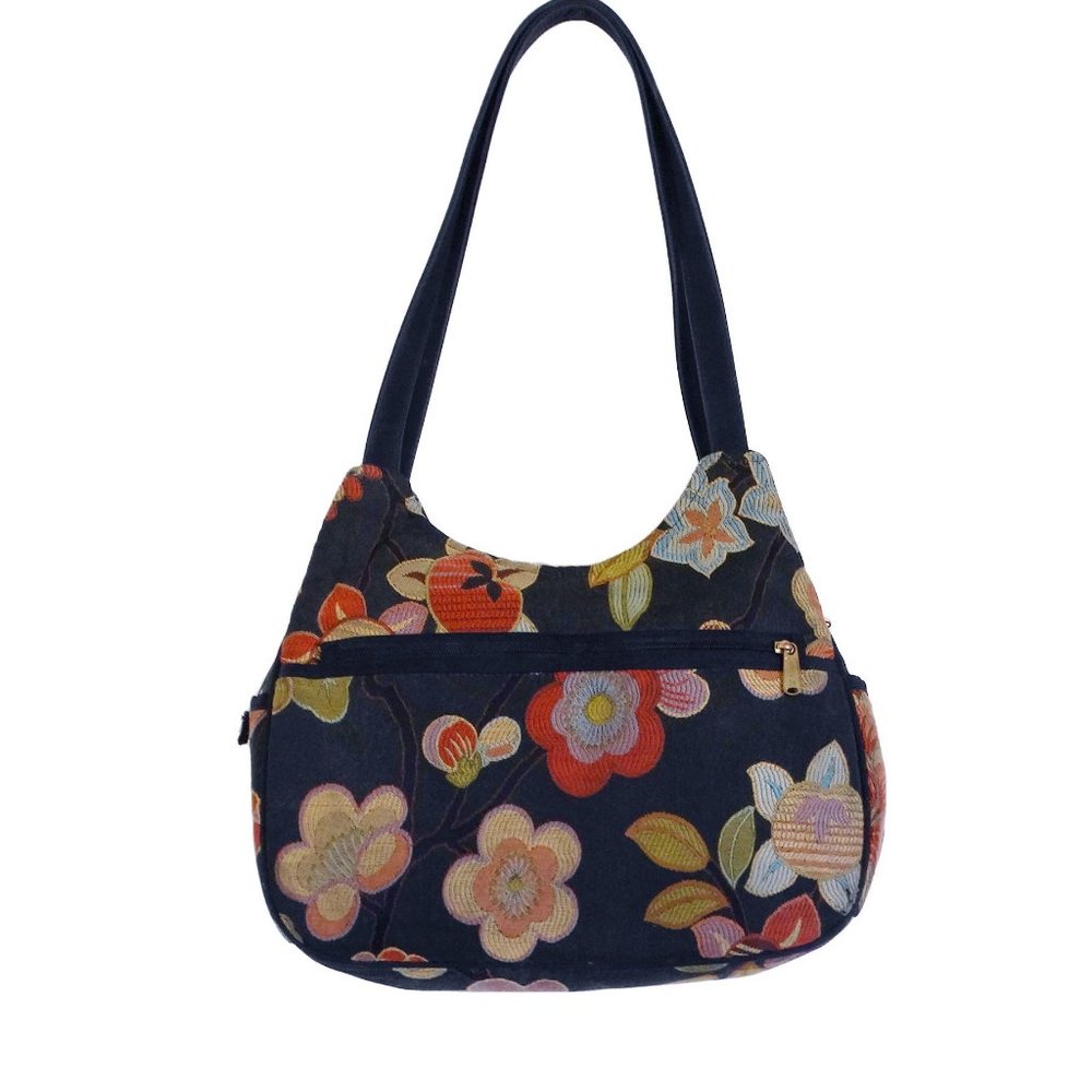 Danny K. Beverly Hills Black Floral Tapestry Shoulder Bag, Women's Handbag